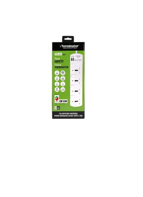 Extension 4G 3M 2 USB TPB 4AU Universal Socket Individual Switches & Indicators