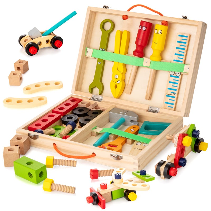 KIDWILL Tool Kit for Kids, 36-Piece Wooden Toddler Tools Set Includes Tool Box, Montessori Educational Stem Construction Toys for 2 3 4 5 6 Year Old Boys Girls, Best Birthday Gift for Kids - Image 1