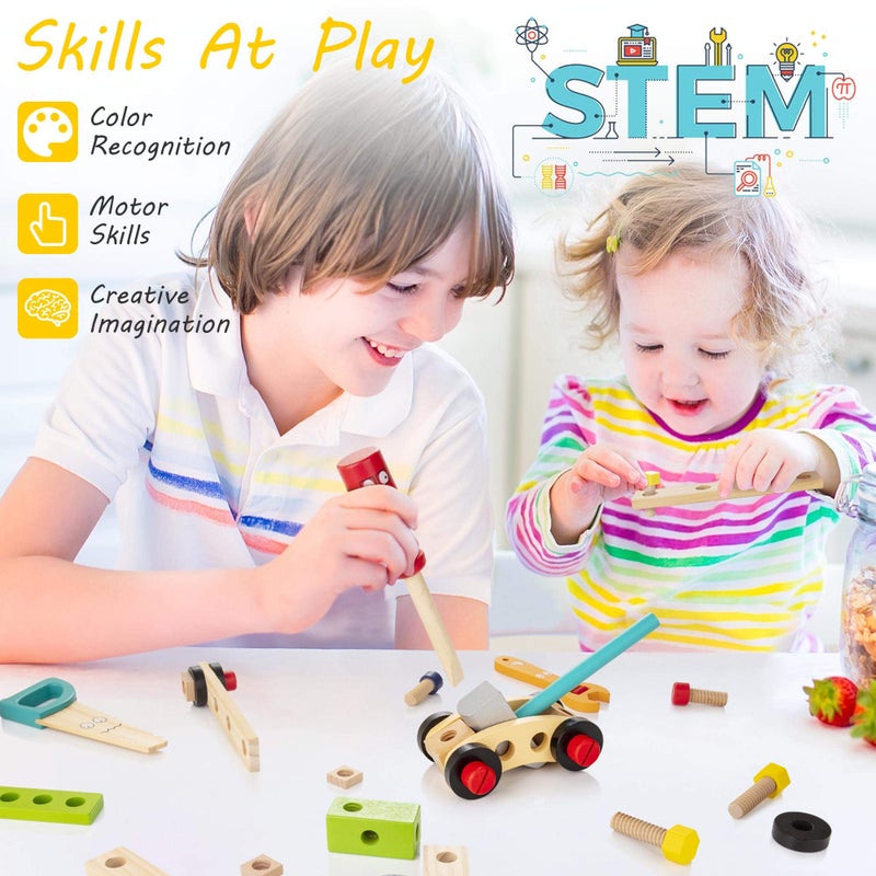 KIDWILL Tool Kit for Kids, 36-Piece Wooden Toddler Tools Set Includes Tool Box, Montessori Educational Stem Construction Toys for 2 3 4 5 6 Year Old Boys Girls, Best Birthday Gift for Kids - Image 4