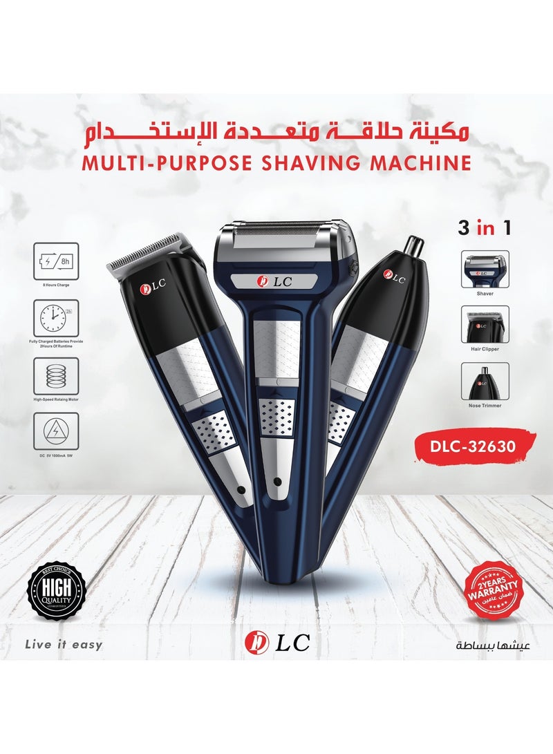 DLC 3 in 1 Multifunction Electric Shaver Hair Clipper Nose Trimmer Dual Blade Usb Electric Shaver Razor HS-32630