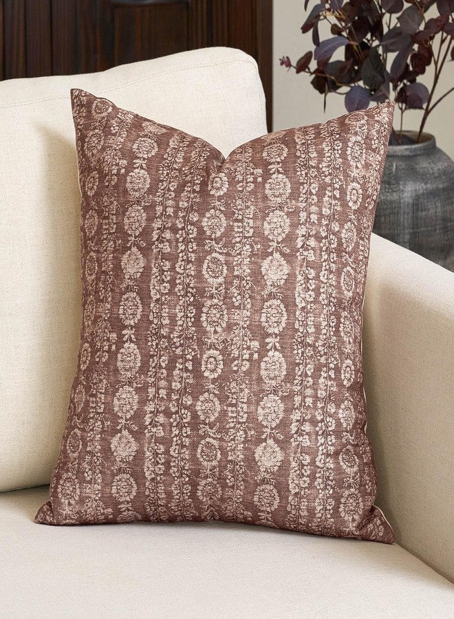Amor Virisso Vintage Floral Throw Pillow Covers 18x18 Striped Farmhouse Block Print Pillow Cover Boho Neutral Decorative Pillows for Living Room Bed, Brown - Image 1