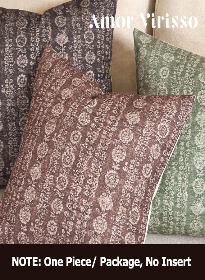 Amor Virisso Vintage Floral Throw Pillow Covers 18x18 Striped Farmhouse Block Print Pillow Cover Boho Neutral Decorative Pillows for Living Room Bed, Brown - Image 4