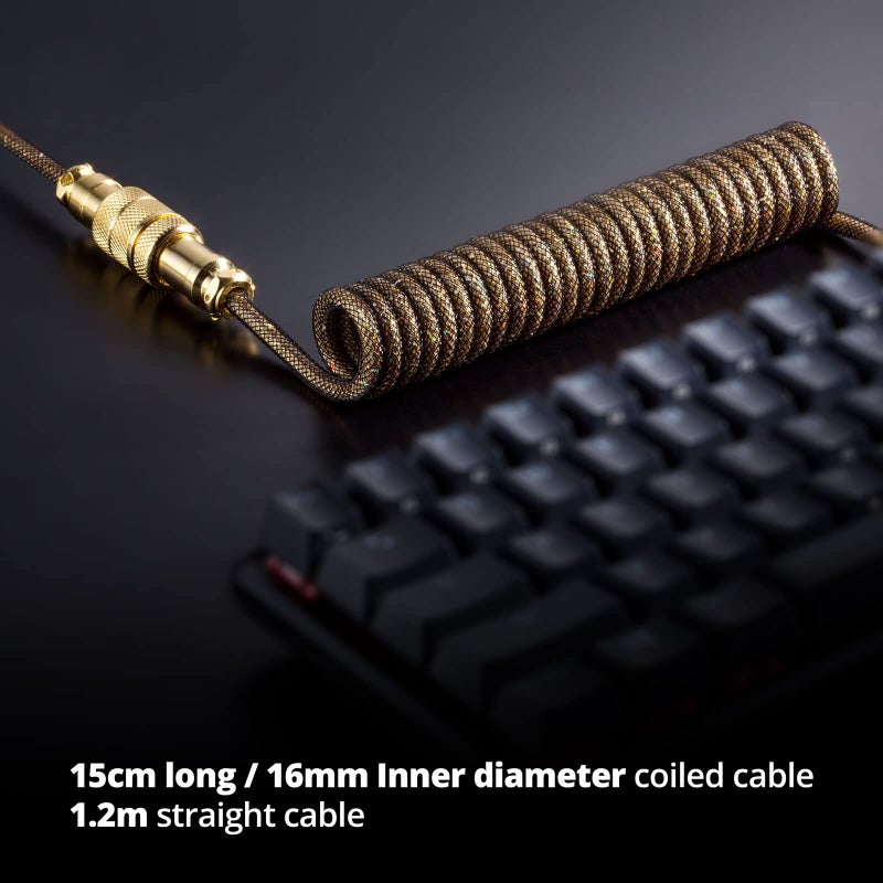 GUNMJO Starlight Coiled USB C Cable for Gaming Keyboard, Double-Sleeved Mechanical Keyboard Cable with Detachable Metal Aviator, 1.5M USB-C to USB-A, Black Color with Gold Aviator Connector - Image 4
