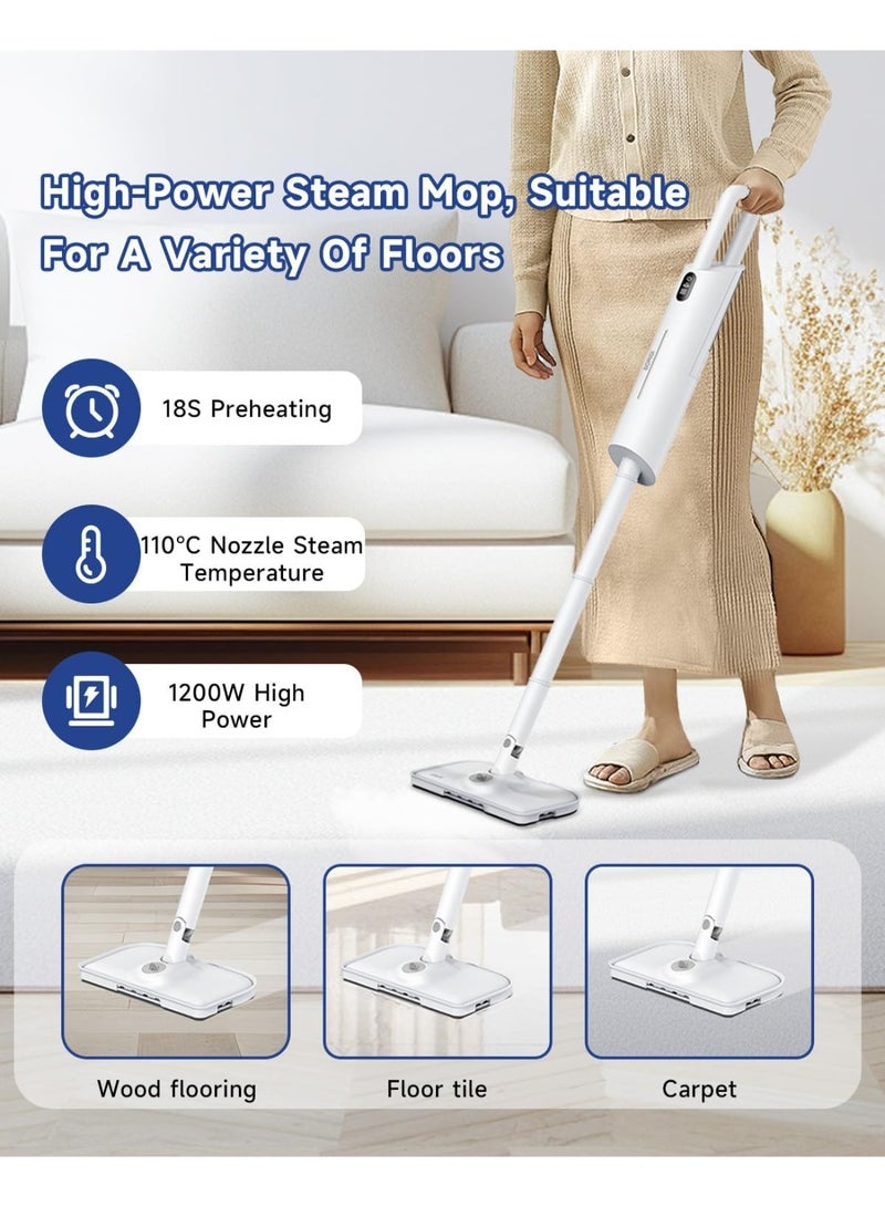 ممسحة بخار عالية الطاقة بقوة 1200 واط للأرضيات متعددة الأسطح (الخشب/البلاط/السجاد) مع بخار قابل للتعديل، وتسخين سريع لمدة 18 ثانية، وخزان مرئي سعة 380 مل، ووظيفة العلاج بالروائح العطرية - Image 2