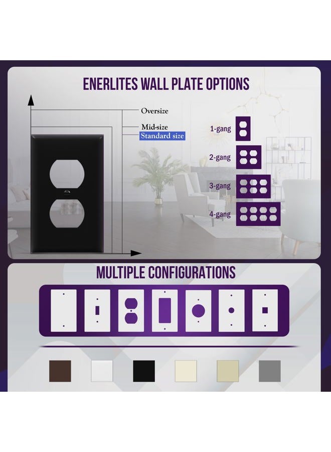 ENERLITES Duplex Receptacle Outlet Wall Plate, Size 1-Gang 4.50" x 2.76", Unbreakable Polycarbonate Thermoplastic, UL Listed, 8821-BK-5PCS, Black (5 Pack) - Image 5