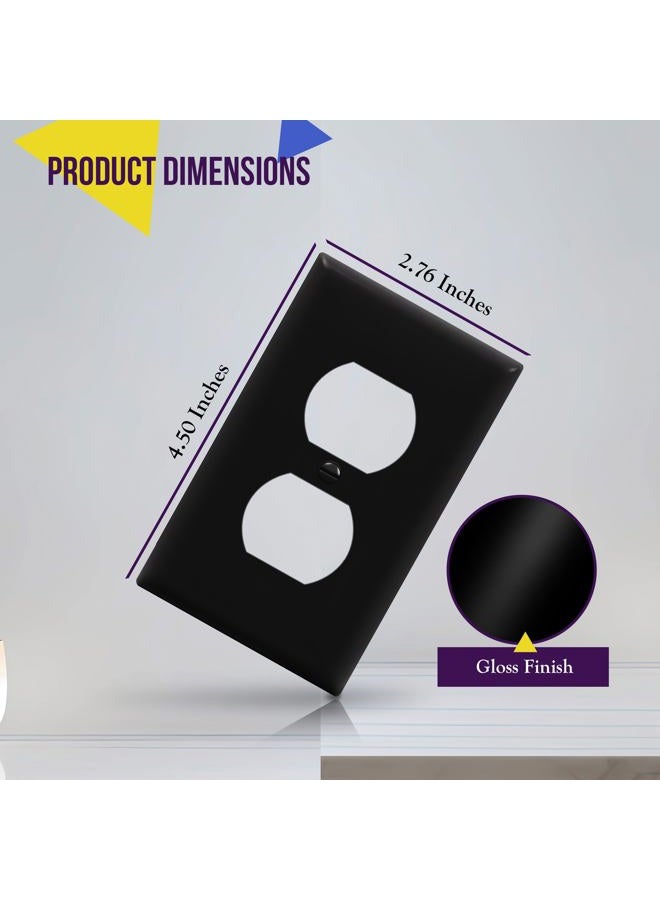 ENERLITES Duplex Receptacle Outlet Wall Plate, Size 1-Gang 4.50" x 2.76", Unbreakable Polycarbonate Thermoplastic, UL Listed, 8821-BK-5PCS, Black (5 Pack) - Image 2