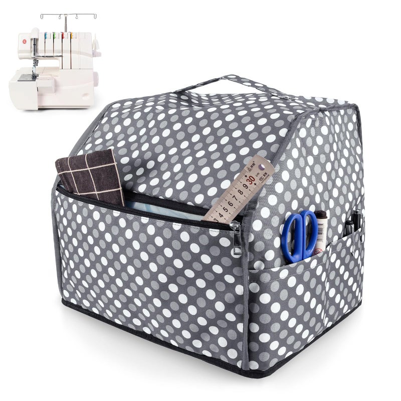 Sewing Machine Cover with Storage Pocketsserger Dust Covers Heavy Duty Waterproof Nylon CaseFits Most Standard Singer Brother Machines Overlock Tool AccessoriesGrey Dots