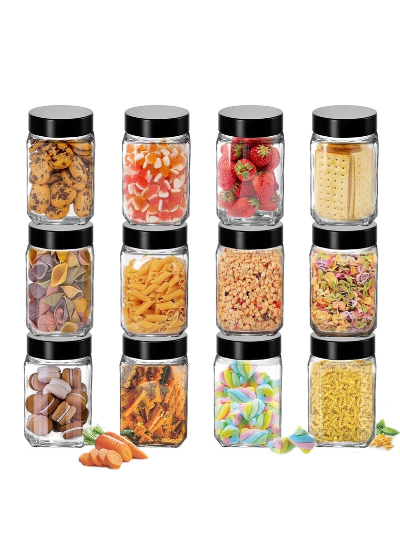 Cloudmart Cloudmart 300ml Cube Jar, Transparent Storage Container Glass Jar with Black Color Plastic Lid, Kitchen Glass Bottle for Spices and More (Set Of 12, Black Color Plastic Lid)  - Image 1