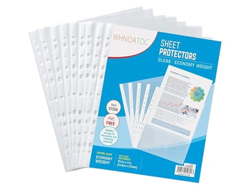 WHNOATOC 20 Pack 200 Micron Sheet Protectors, Plastic Clear Folder Leafs Document Sleeves, Heavyweight Non-Glare, Reinforced 11-Hole, Acid-Free, Archival Safe for Documents and Photos (A-4 Size) - Image 1