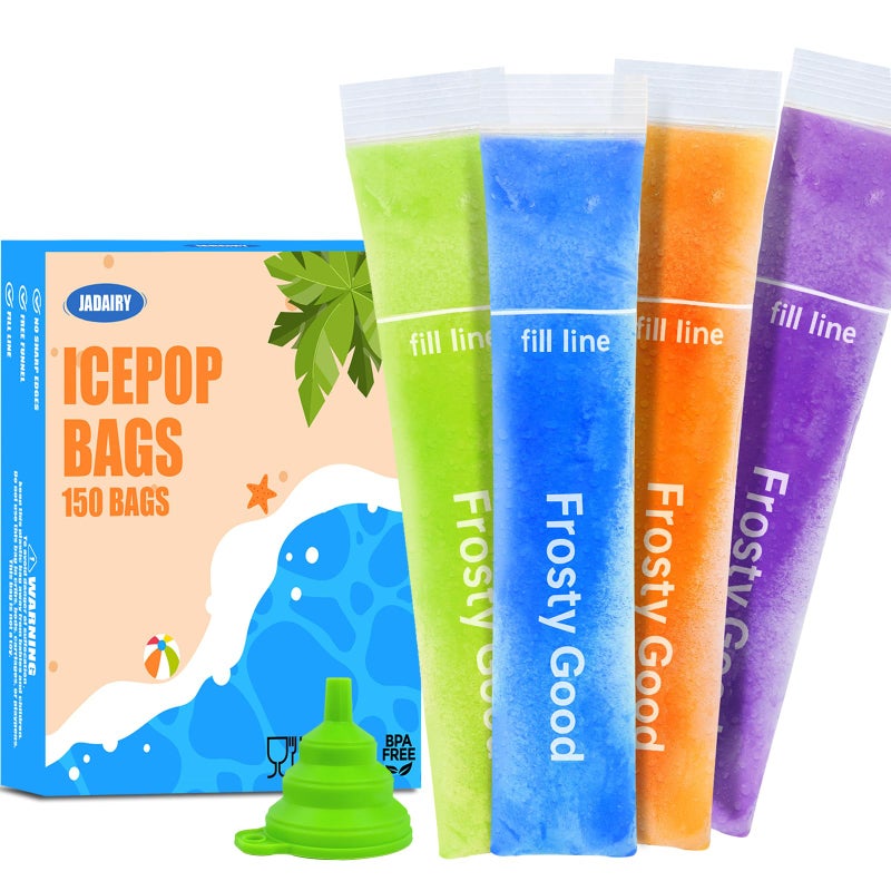 Jadairy 150 Disposable Ice Popsicle Mold Bags (8x2"), BPA-Free, Freezer Pop Bags for DIY Ice Pop, Yogurt Tubes, Fruit Popsicle - Image 1