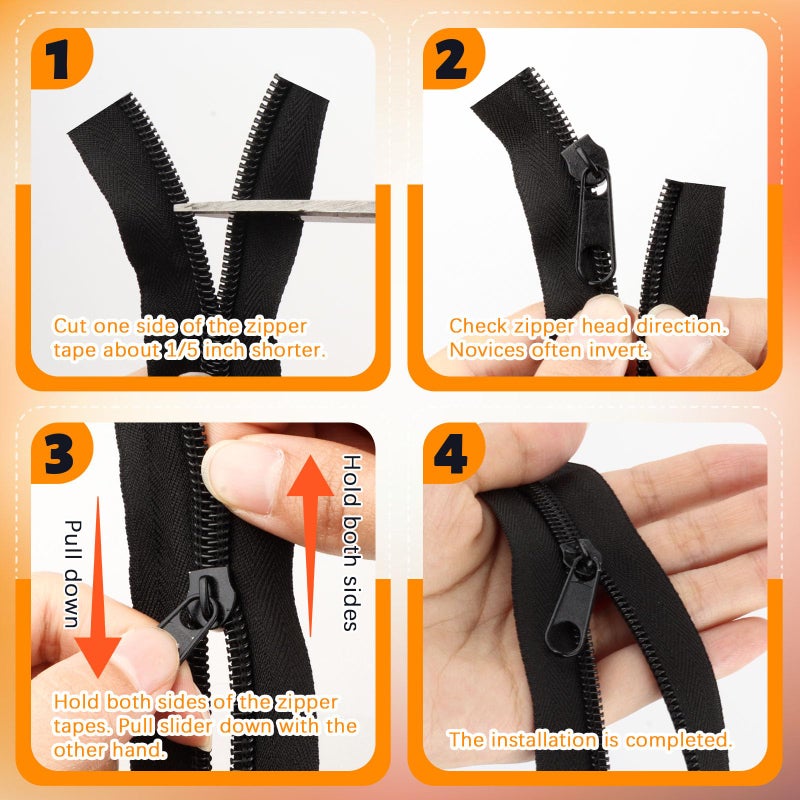 AUGHOA 10 Yards Nylon Coil Zippers by The Yards, #5 Bulk Zippers with 20 Pcs Zipper Sliders, Zipper Replacement for DIY Sewing Craft Bags, Black - Image 4
