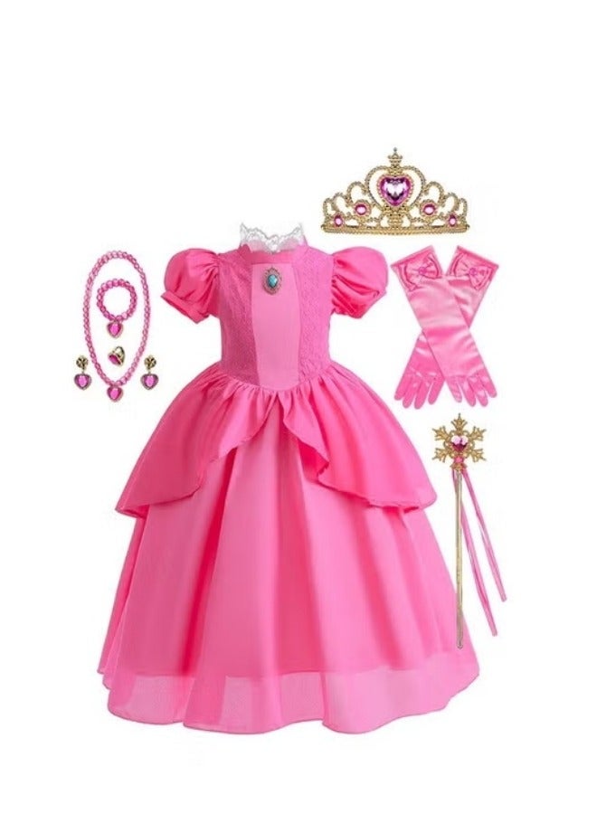 ميكسد مجموعة فستان الأميرة مع 7 ملحقات PCS ، زي الأميرة الرائع مع أكمام البف ، زي الأميرة الأنيق للبنات ، رائع لحفلات فستان فانتشي ، عيد ميلاد ، ملابس حفل الرفيع و Cospla (150 سم) - Image 1