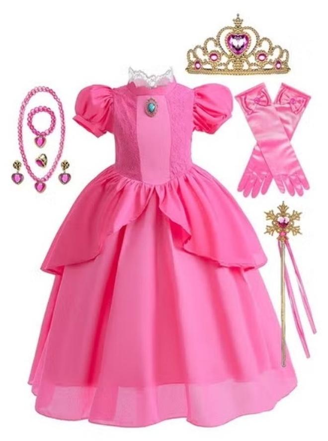 ميكسد مجموعة فستان الأميرة مع 7 ملحقات PCS ، زي الأميرة الرائع مع أكمام البف ، زي الأميرة الأنيق للبنات ، رائع لحفلات فستان فانتشي ، عيد ميلاد ، ملابس حفل الرفيع و Cospla (150 سم) - Image 1