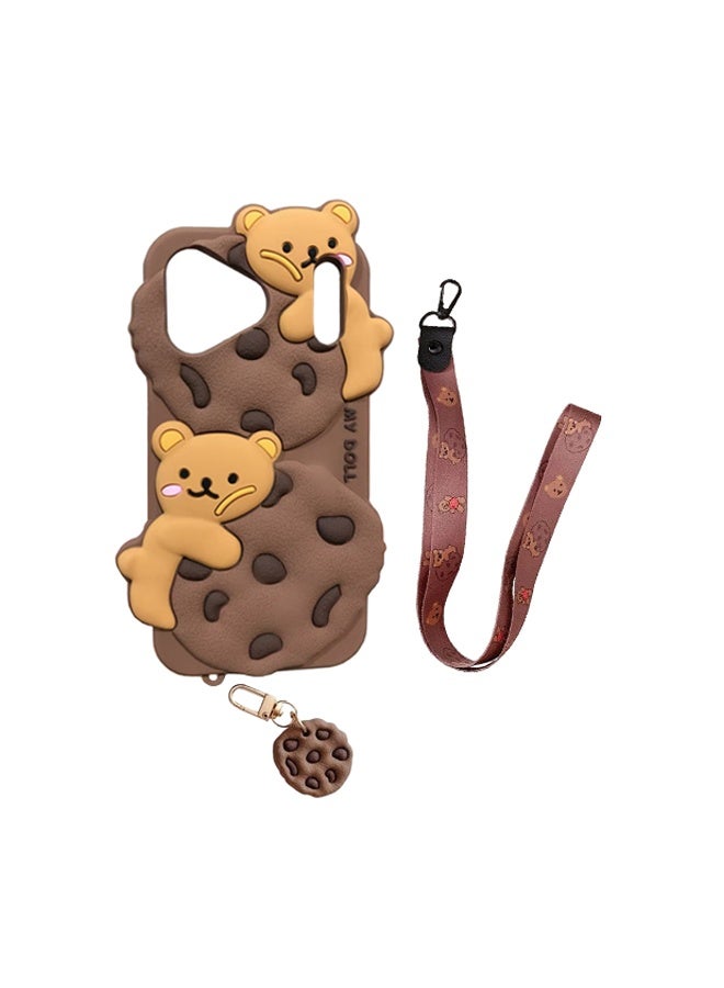 اليشمك جراب هاتف كاواي لهاتف iPhone 17 Pro Max، جراب هاتف لطيف مع حبل رباط ثلاثي الأبعاد من السيليكون الناعم على شكل دب كرتوني، مقاوم للتآكل ومضاد للخدش ومضاد لبصمات الأصابع، متوافق مع iPhone 17 Pro Max للنساء والفتيات