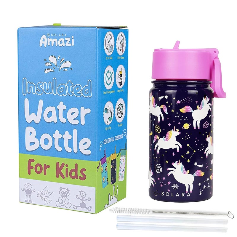 SOLARA Amazi Kids Insulated Water Bottle for Kids 450ml, Kids Water Bottle, Sipper Bottle for Kids, Thermosteel Kids Bottles, Stainless Steel Water Bottles for Kids, Straw Bottle for Kids, Unicorn - Image 2
