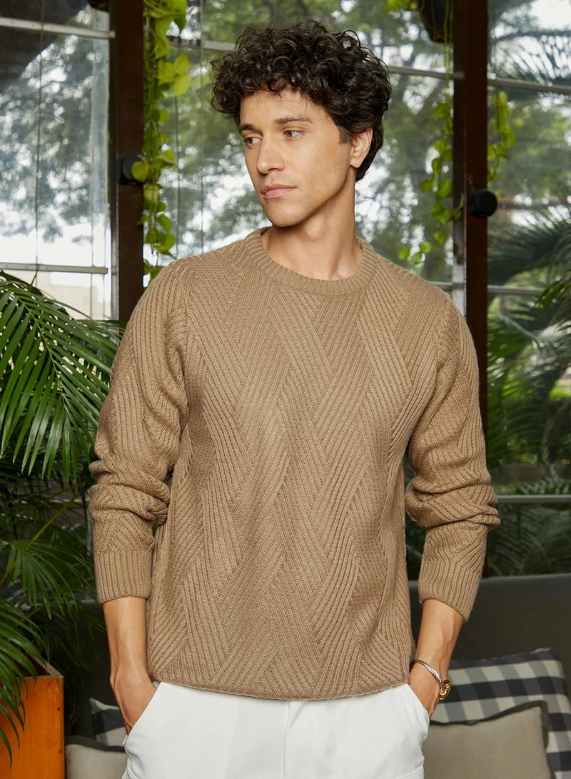 كامبوس سوترا كنزة رجالية محبوكة باللون البني الرمادي