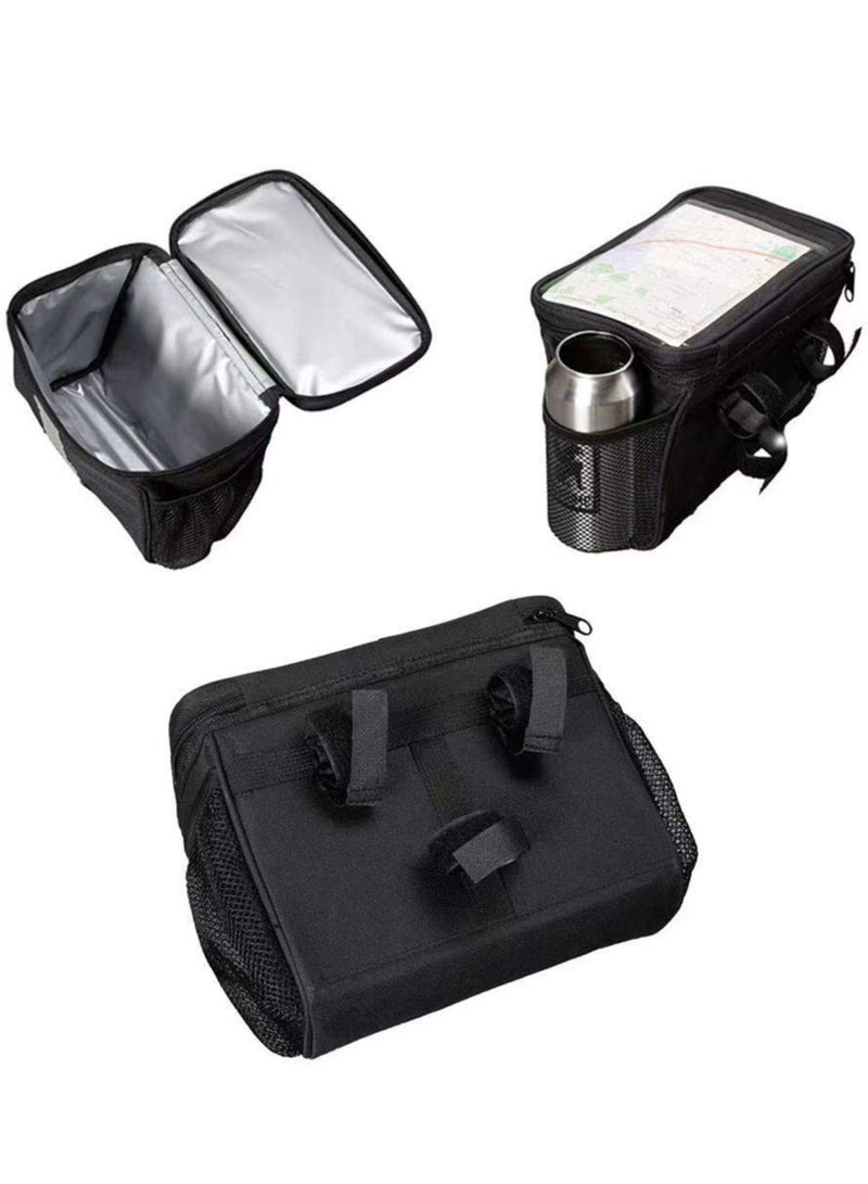 SOLARAE Bicycle Handlebar Bag, Heat Insulation and Thermal Insulation Bicycle Insulation Bag with Reflective Strip Outdoor Activity Bag Can Touch The Transparent Phone Bag(Black) - Image 3
