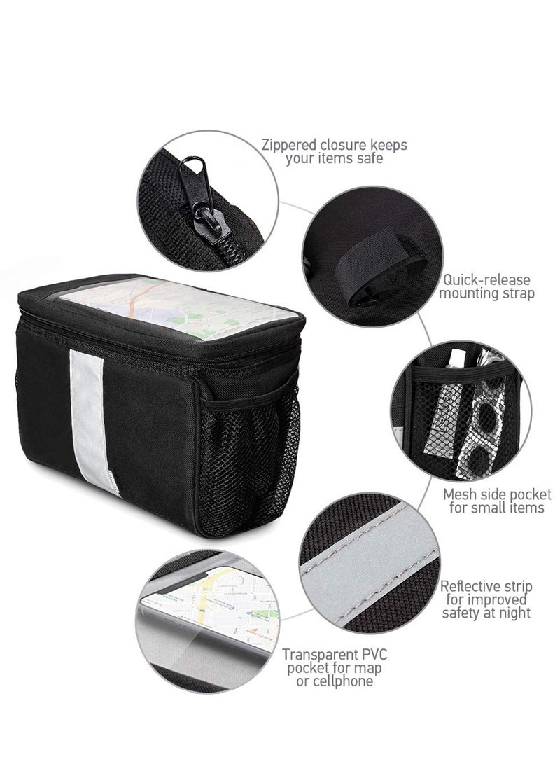SOLARAE Bicycle Handlebar Bag, Heat Insulation and Thermal Insulation Bicycle Insulation Bag with Reflective Strip Outdoor Activity Bag Can Touch The Transparent Phone Bag(Black) - Image 4