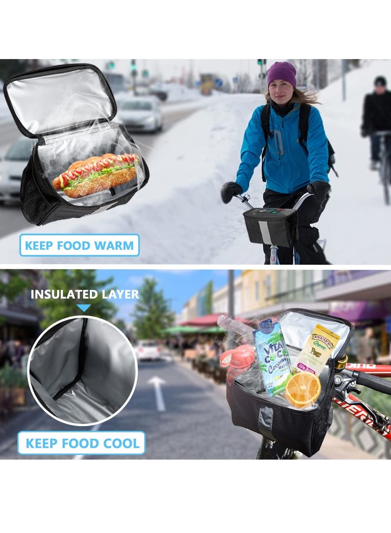 SOLARAE Bicycle Handlebar Bag, Heat Insulation and Thermal Insulation Bicycle Insulation Bag with Reflective Strip Outdoor Activity Bag Can Touch The Transparent Phone Bag(Black) - Image 2