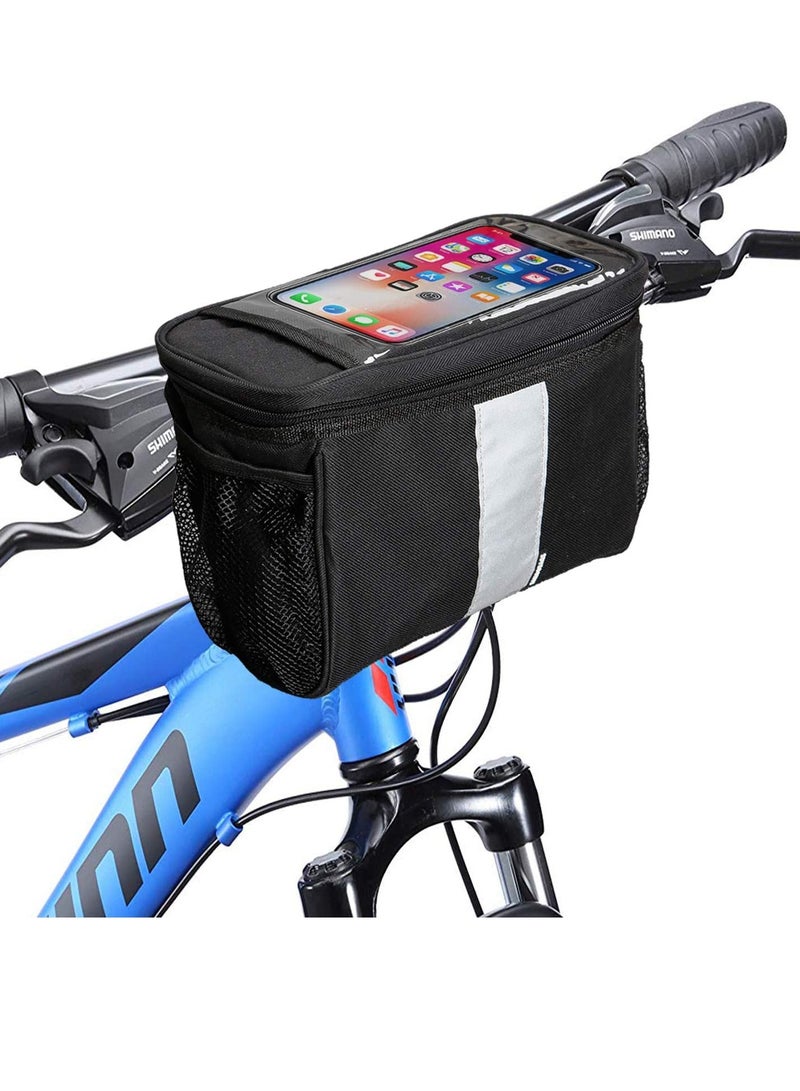 SOLARAE Bicycle Handlebar Bag, Heat Insulation and Thermal Insulation Bicycle Insulation Bag with Reflective Strip Outdoor Activity Bag Can Touch The Transparent Phone Bag(Black) - Image 1