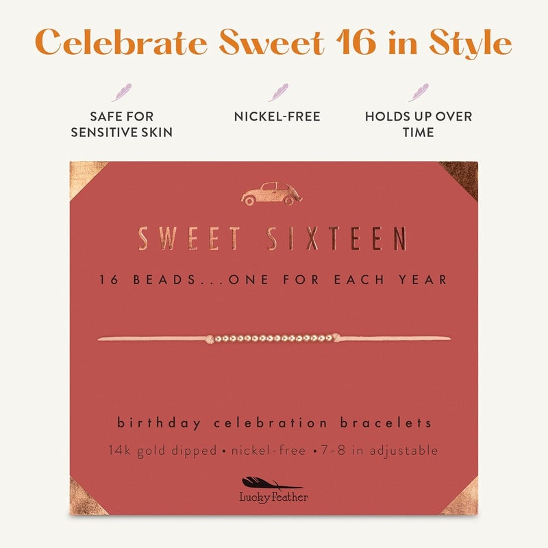 Lucky Feather هدايا Sweet 16 للفتيات | فكرة هدية سوار عيد الميلاد السادس عشر لفتاة تبلغ من العمر 16 عامًا | هدايا للفتيات في سن 16 على حبل قابل للتعديل | هدايا عيد الميلاد السادس عشر للفتيات | فضي، ذهبي، مطلي بالذهب الوردي - Image 4