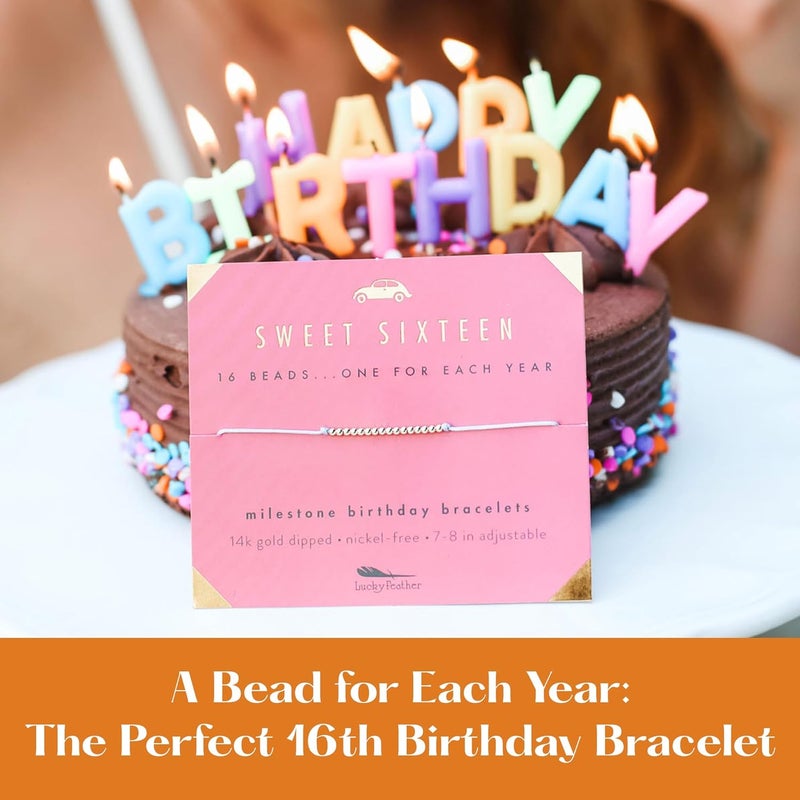 Lucky Feather هدايا Sweet 16 للفتيات | فكرة هدية سوار عيد الميلاد السادس عشر لفتاة تبلغ من العمر 16 عامًا | هدايا للفتيات في سن 16 على حبل قابل للتعديل | هدايا عيد الميلاد السادس عشر للفتيات | فضي، ذهبي، مطلي بالذهب الوردي - Image 3