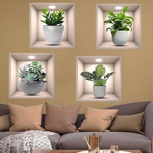 VINSU 3D Type Wall Paper Stickers | Sqare Flower Pot Wallpaper Self Adhesive Diy Frame Size -30 Cm X 30 (Pack Of - 4Pcs, Potdoor, 12 Cms) - Image 4