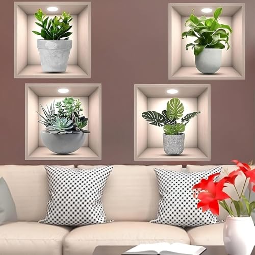 VINSU 3D Type Wall Paper Stickers | Sqare Flower Pot Wallpaper Self Adhesive Diy Frame Size -30 Cm X 30 (Pack Of - 4Pcs, Potdoor, 12 Cms) - Image 3