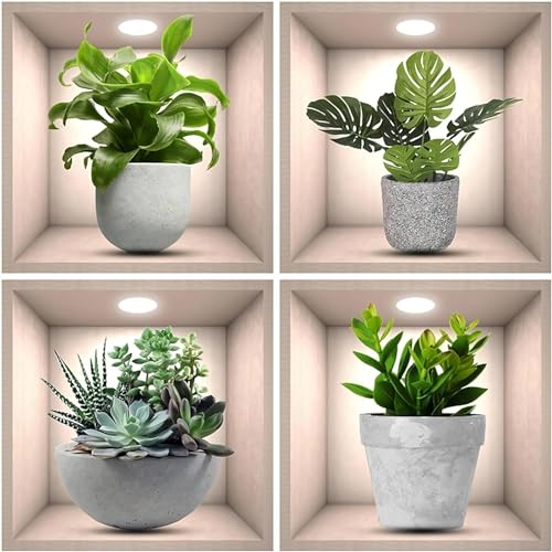 VINSU 3D Type Wall Paper Stickers | Sqare Flower Pot Wallpaper Self Adhesive Diy Frame Size -30 Cm X 30 (Pack Of - 4Pcs, Potdoor, 12 Cms) - Image 1