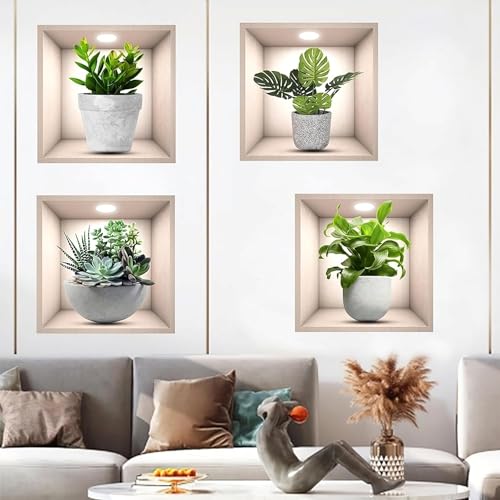 VINSU 3D Type Wall Paper Stickers | Sqare Flower Pot Wallpaper Self Adhesive Diy Frame Size -30 Cm X 30 (Pack Of - 4Pcs, Potdoor, 12 Cms) - Image 2