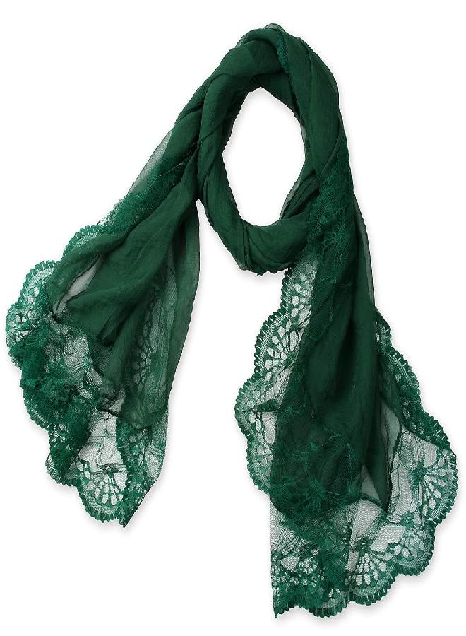 corciova Emerald Dark Green Long Women Lace Scarf Lightweight Hunter Pashmina Shawl - Image 1