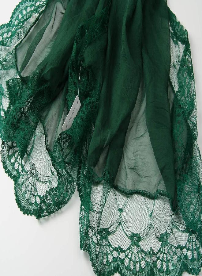 corciova Emerald Dark Green Long Women Lace Scarf Lightweight Hunter Pashmina Shawl - Image 3
