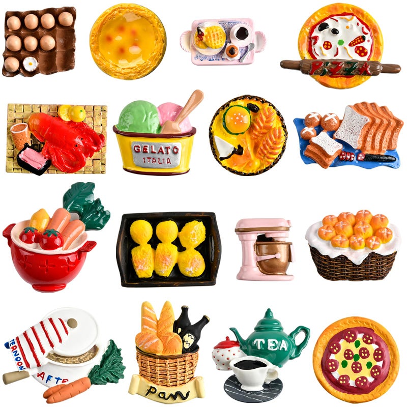 Worldity 16 Pcs Fridge Magnets 3D Resin Cute Food Shaped Magnets for Home Decor Refrigerator Magnetic Whiteboard or Blackboard