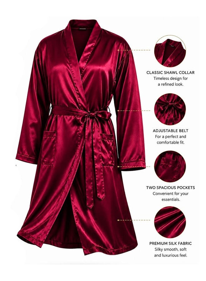 MARGOUN Men's Dressing Gown Kimono Robe Lightweight Silk Long Sleeved Home Sleepwear Loungewear Red Large (Length 47''/Chest 25'') - Image 5