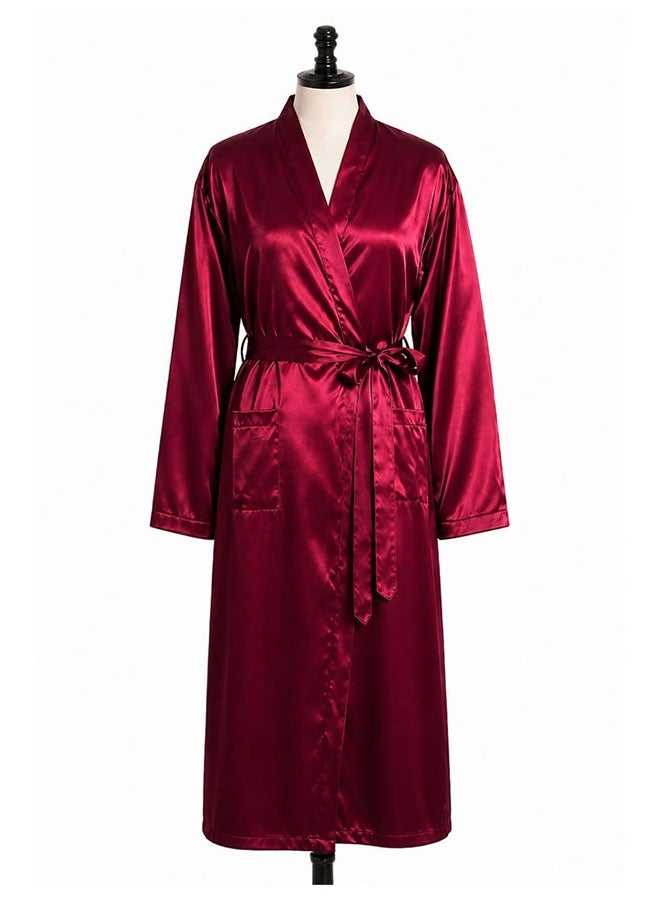MARGOUN Men's Dressing Gown Kimono Robe Lightweight Silk Long Sleeved Home Sleepwear Loungewear Red Large (Length 47''/Chest 25'') - Image 4