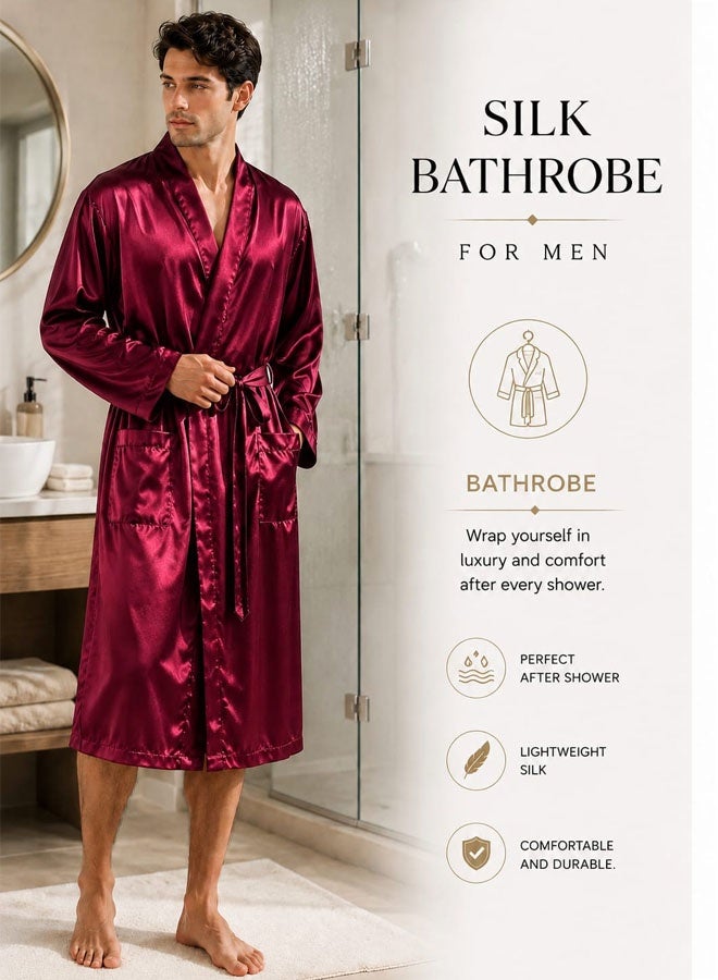 MARGOUN Men's Dressing Gown Kimono Robe Lightweight Silk Long Sleeved Home Sleepwear Loungewear Red Large (Length 47''/Chest 25'') - Image 1