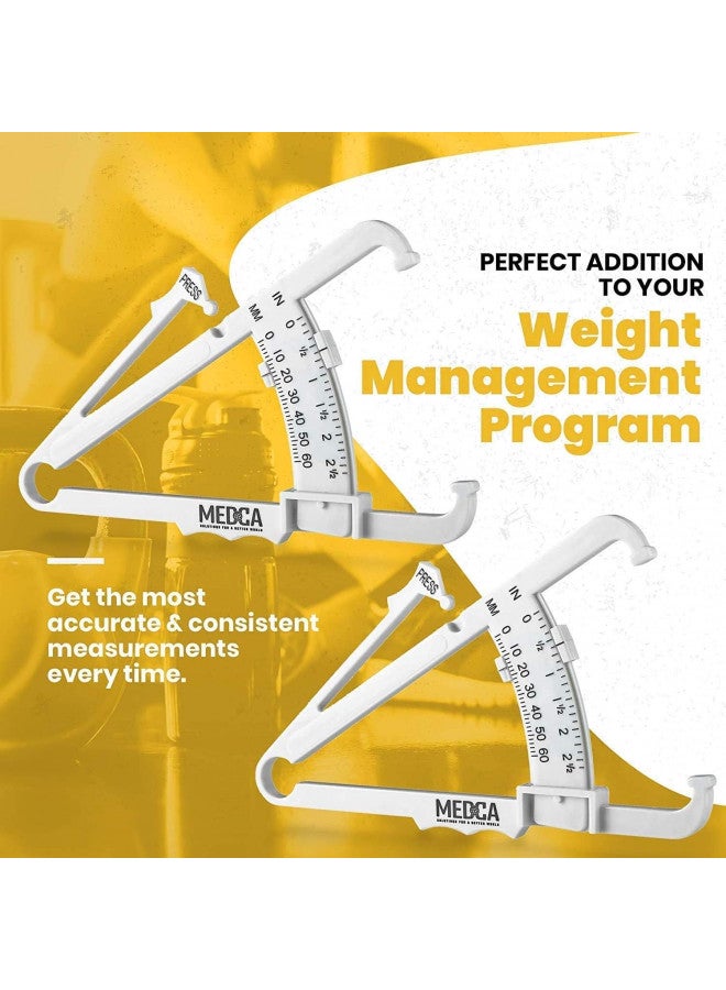 MEDca Skinfold Body Fat Caliper - Skin Fold Body Fat Analyzer and Handheld BMI Measurement Tool Skinfold Caliper Device Measures Body Fat for Men and Women by MEDca - (Pack of 2, White) - Image 1