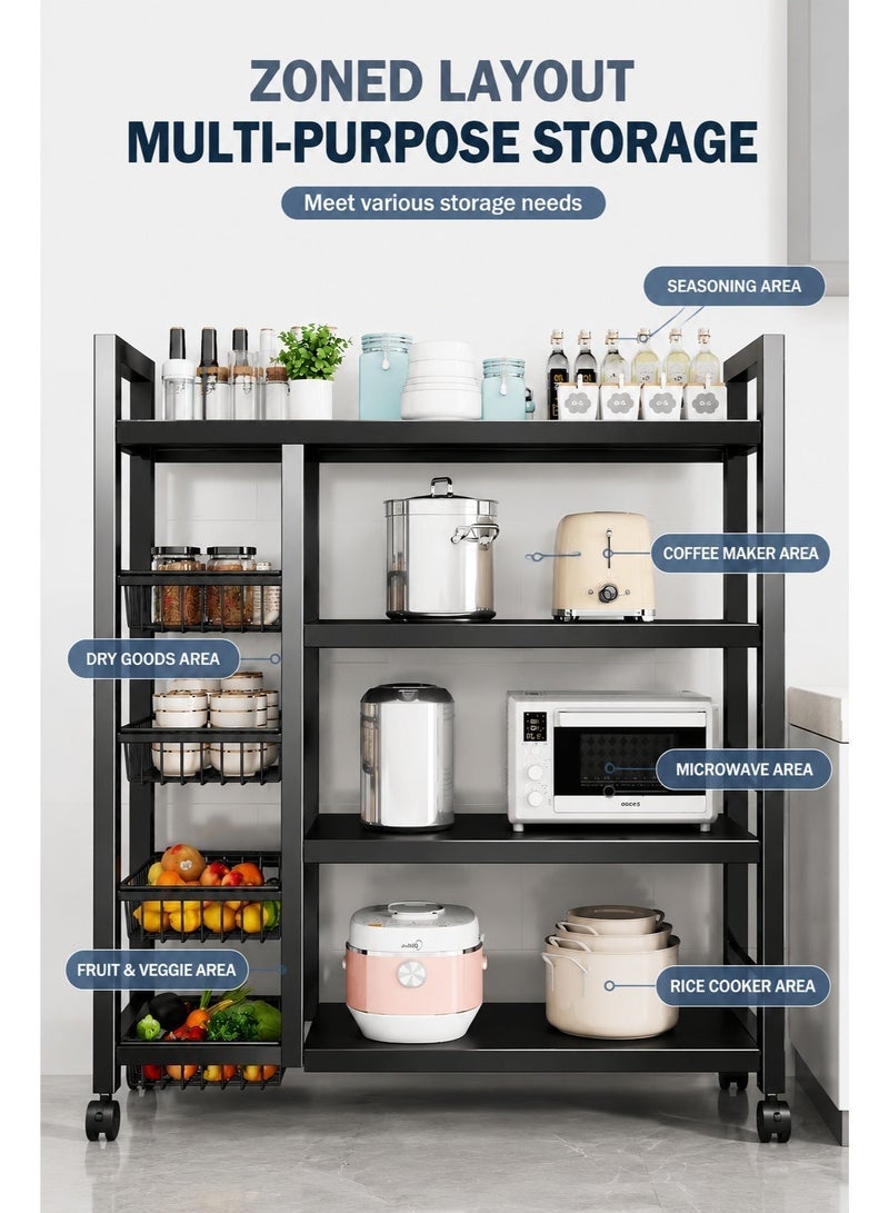 EXCLIFE 4-Tier Metal Storage Rack, Mobile Vegetable Cart with Wheels, 4-Tier Kitchen Organizer with Four Mesh Baskets, Dimensions: 135 x 80 x 32 cm - Image 3