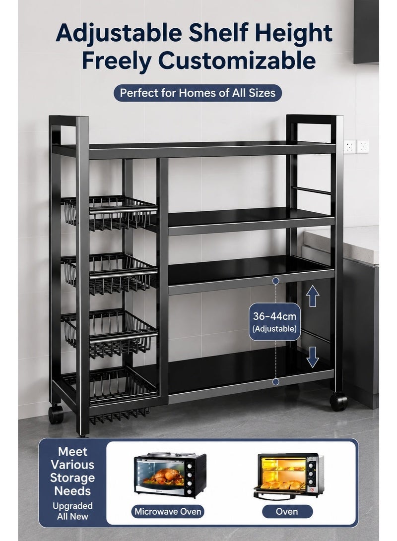 EXCLIFE 4-Tier Metal Storage Rack, Mobile Vegetable Cart with Wheels, 4-Tier Kitchen Organizer with Four Mesh Baskets, Dimensions: 135 x 80 x 32 cm - Image 5