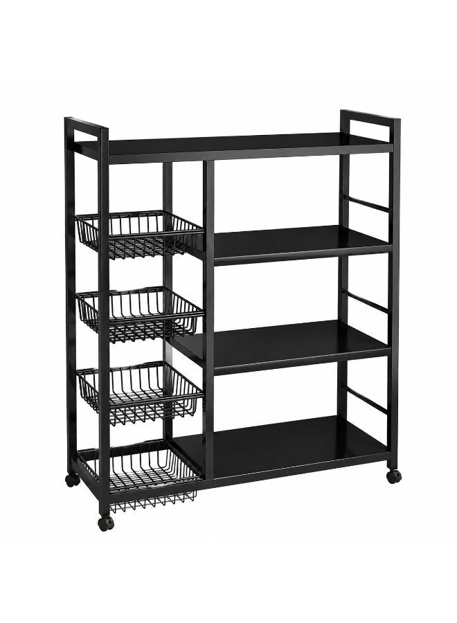 EXCLIFE 4-Tier Metal Storage Rack, Mobile Vegetable Cart with Wheels, 4-Tier Kitchen Organizer with Four Mesh Baskets, Dimensions: 135 x 80 x 32 cm - Image 1