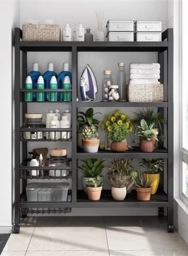 EXCLIFE 4-Tier Metal Storage Rack, Mobile Vegetable Cart with Wheels, 4-Tier Kitchen Organizer with Four Mesh Baskets, Dimensions: 135 x 80 x 32 cm - Image 2