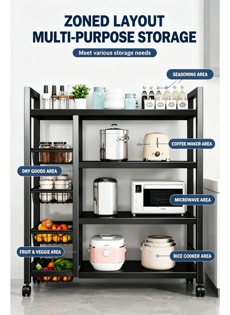 EXCLIFE 4-Tier Metal Storage Rack, Mobile Vegetable Cart with Wheels, 4-Tier Kitchen Organizer with Four Mesh Baskets, Dimensions: 135 x 80 x 32 cm - Image 3