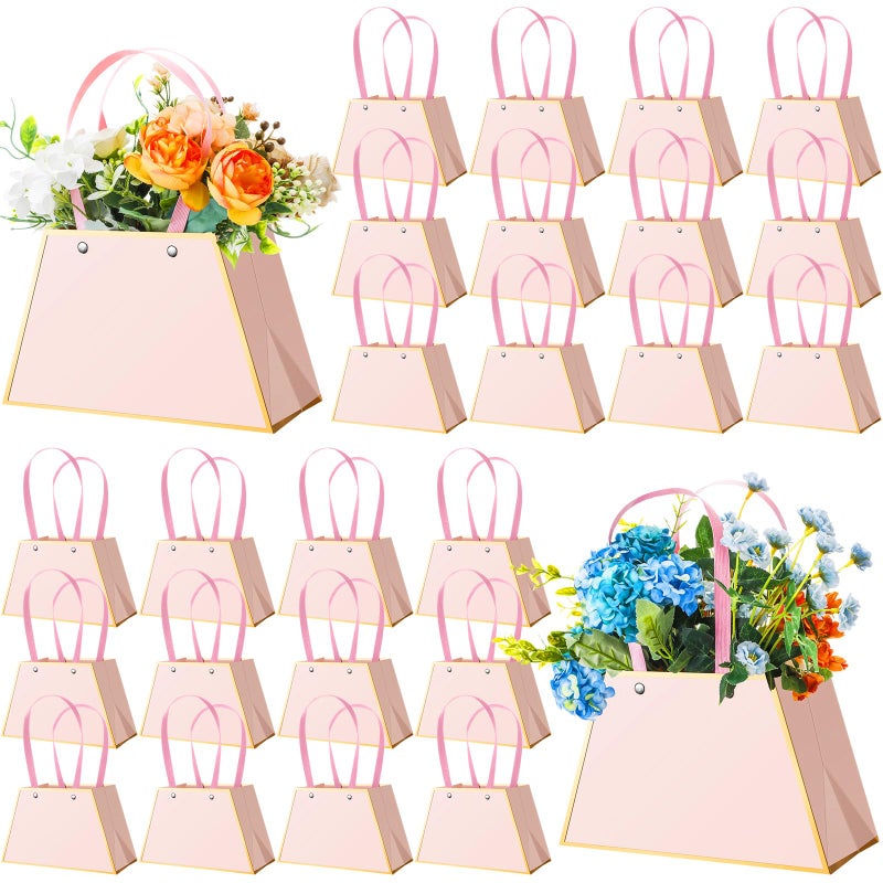 Noveread 24 Pcs Valentine's Day Floral Gift Bags Bulk Portable Bouquet Wrapping Paper Bag with Handle Waterproof Flower Florist Wrap Centerpiece Box for Women Anniversary Wedding Birthday(Light Pink) - Image 1