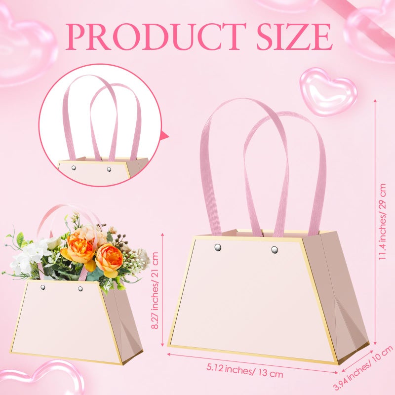 Noveread 24 Pcs Valentine's Day Floral Gift Bags Bulk Portable Bouquet Wrapping Paper Bag with Handle Waterproof Flower Florist Wrap Centerpiece Box for Women Anniversary Wedding Birthday(Light Pink) - Image 2