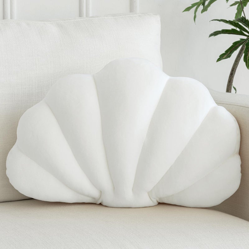 ZCNYCLAM Shell Pillow, Shell Shaped Decorative Throw Pillows with Velet for Couch Bed, Cute Seashell Beachy Room Decor Aesthetic Throw Pillows for Bedroom Living Room(13x10 Inches, White) - Image 1