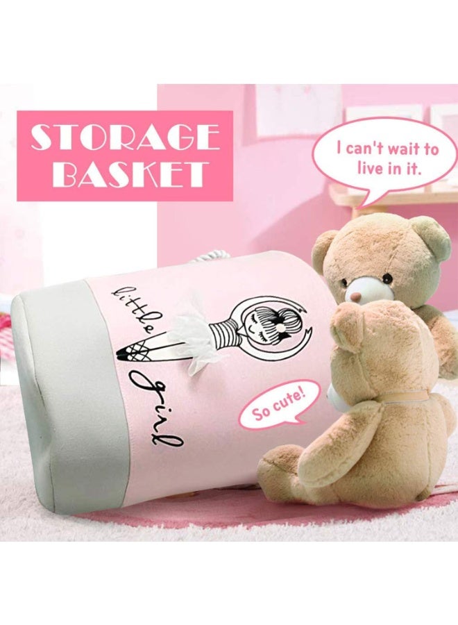 CMGTYYD. سلة تنظيم وردية، سلة تخزين مستديرة كبيرة الحجم، سلة قماشية قابلة للطي، سلة غسيل قطنية، سلة تخزين مناسبة للسكن الجامعي، غرفة نوم الأطفال، الحمام - Image 2