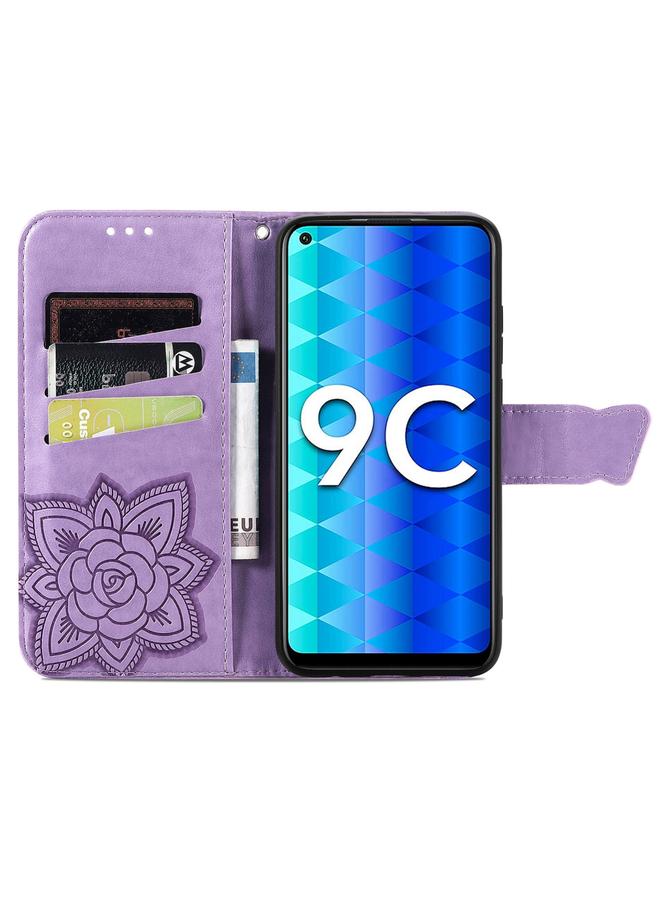 اس-توب جراب هاتف Honor 9C من الجلد المنقوش بنقشة زهور الحب على شكل فراشة - Image 3