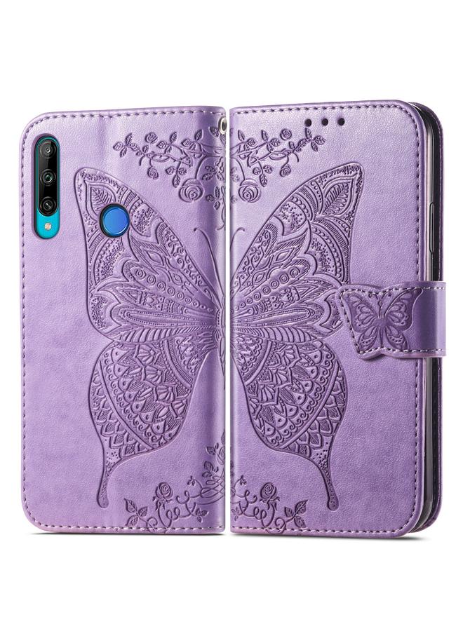 اس-توب جراب هاتف Honor 9C من الجلد المنقوش بنقشة زهور الحب على شكل فراشة - Image 2