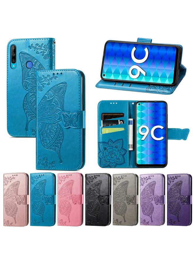 اس-توب جراب هاتف Honor 9C من الجلد المنقوش بنقشة زهور الحب على شكل فراشة - Image 5