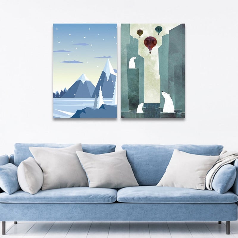 Marktna Double canvas painting with a polar bear design, total size 100 x 70 cm - Image 1